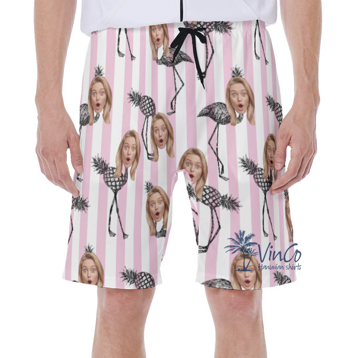 Pineapple Flamingo Custom Face Pink Hawaiian Swimwear For Men - variant image 1