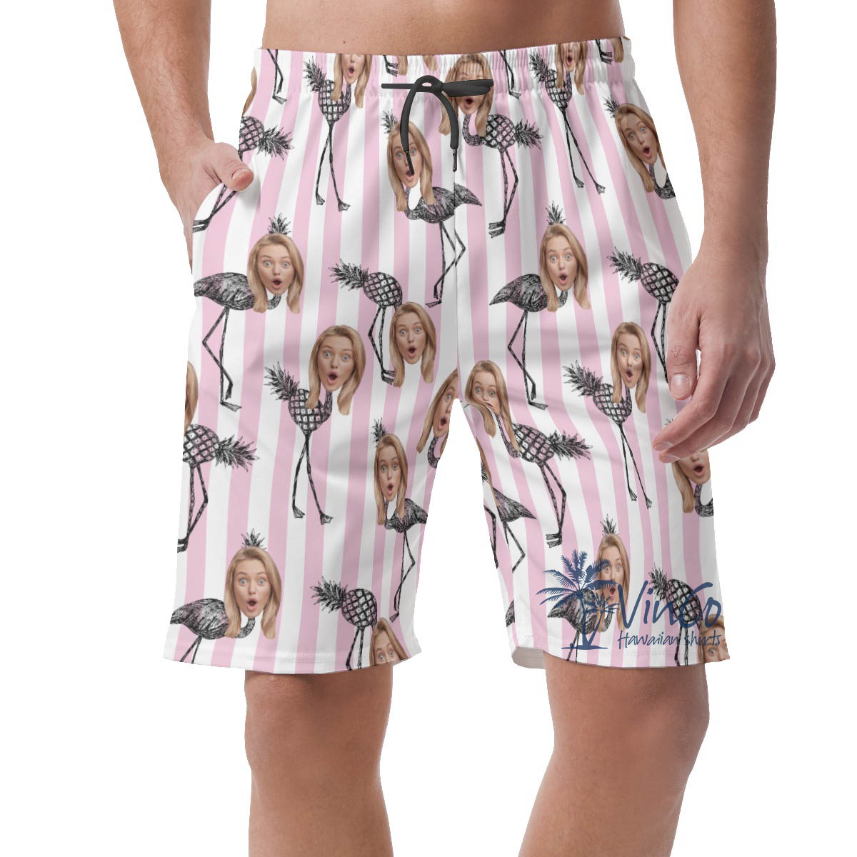 Funny Pineapple Flamingo Hawaiian Beach Shorts With Custom Face - variant image 1