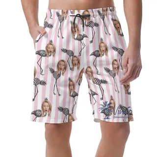 Funny Pineapple Flamingo Hawaiian Beach Shorts With Custom Face