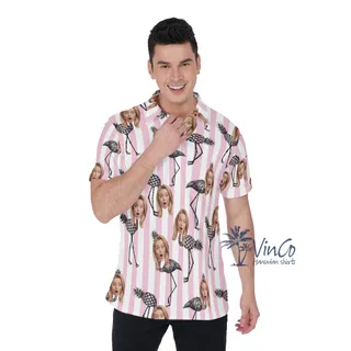 Custom Face Pineapple Flamingo Pink Hawaiian Polo Shirt
