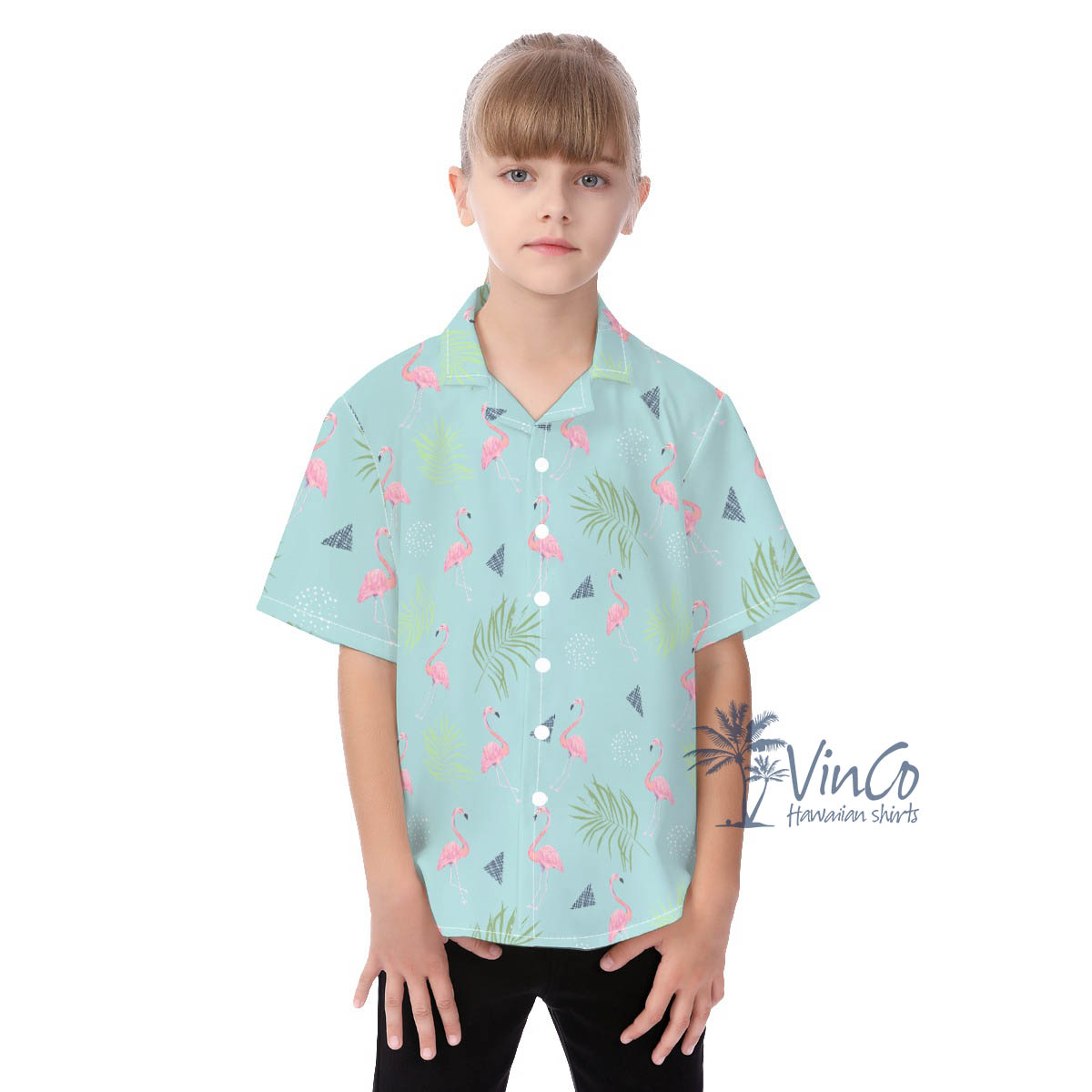Flamingo Button Up Hawaiian Shirt For Kids - variant image 1