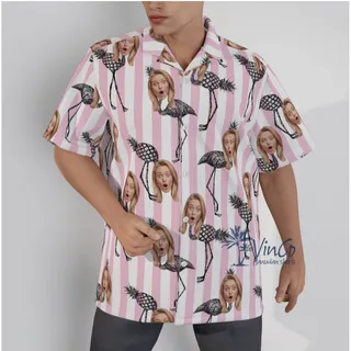 Funny Flamingo Pineapple Custom Face Pink Hawaiian Shirt