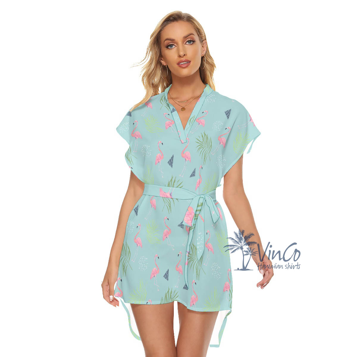 Women's Flamingo Aloha Dress Blue - variant image 1