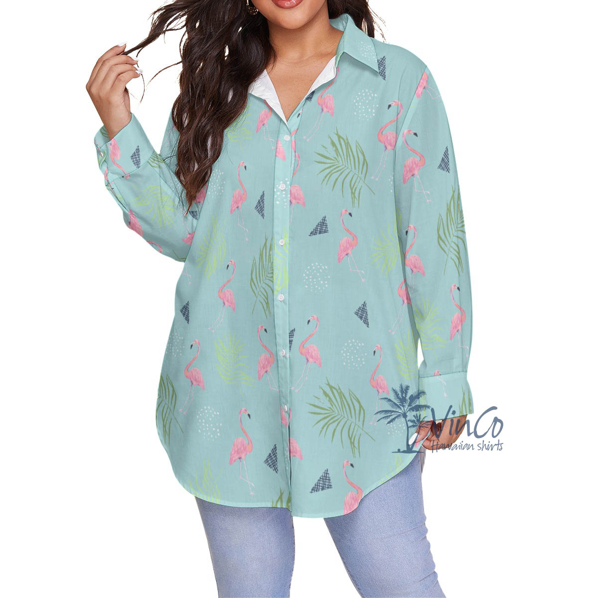 Pink Flamingo Oversize Hawaiian Shirt For Women - variant image 1