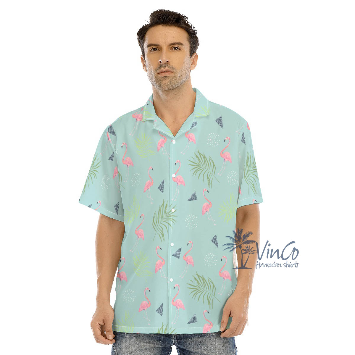 Men's Flamingo Hawaiian Shirt Light Blue - variant image 1