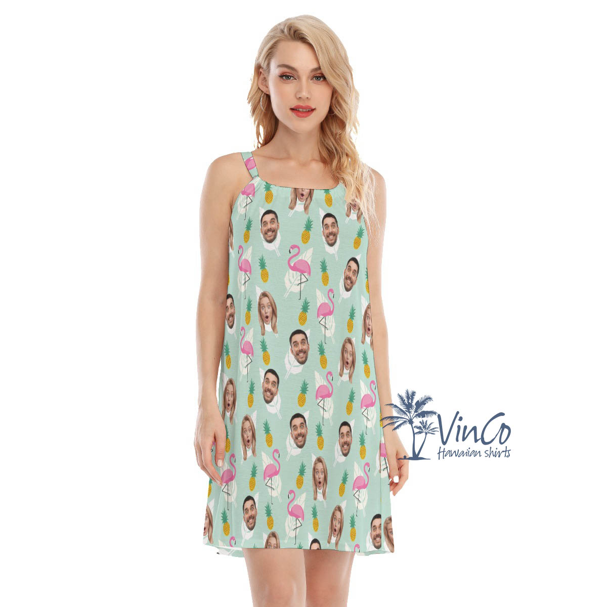 Funny Flamingo Hawaiian Cami Dress With Custom Face - variant image 1
