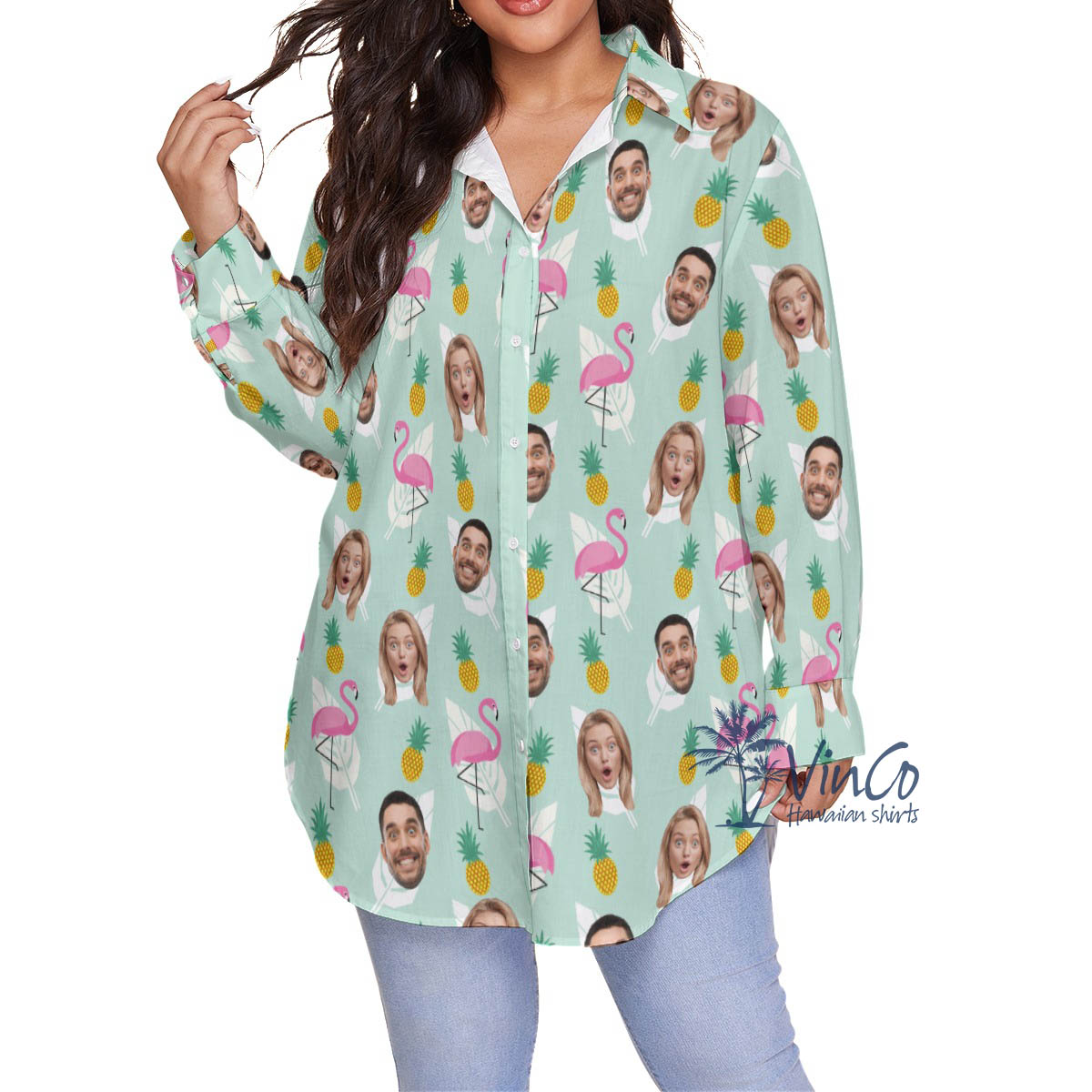 Funny Flamingo Hawaiian Plus Size Shirt With Custom Multiples Face - variant image 1