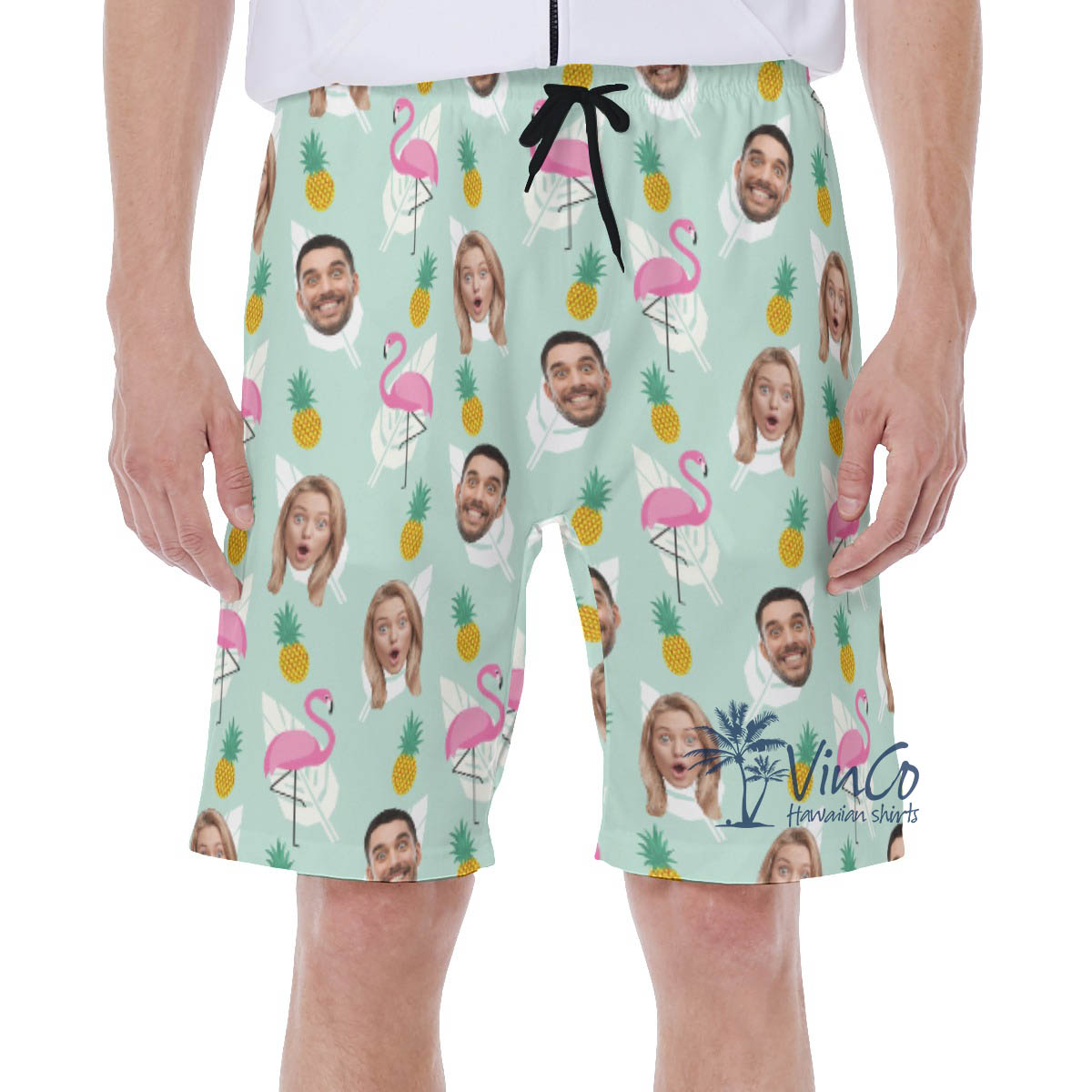 Funny Pineapple Flamingo Custom Face Hawaiian Swim Trunks For Men - variant image 1