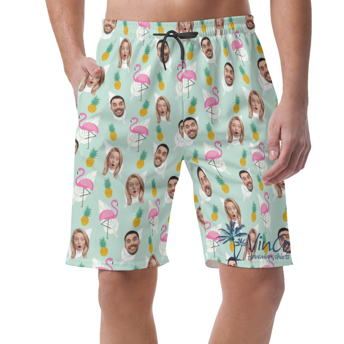 Funny Custom Face Flamingo Pineapple Hawaiian Beach Shorts - variant image 1