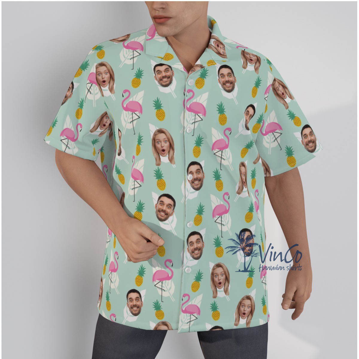 Custom Flamingo Pineapple Hawaiian Shirt With Multiple Faces - variant image 1