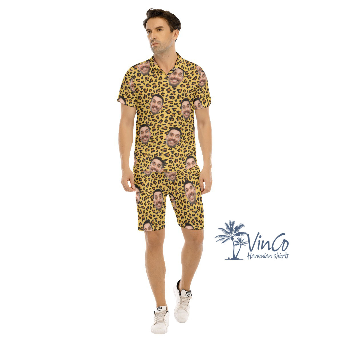 Cool Leopard Custom Face Hawaiian Shirt And Shorts Set - variant image 1