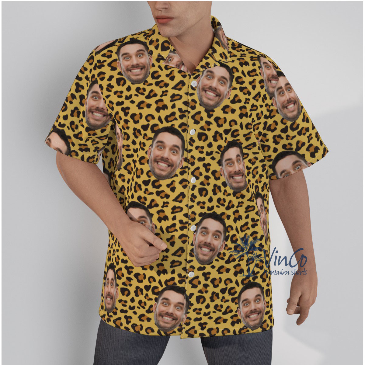 Leopard Personalized Hawaiian Shirt With Face - variant image 1