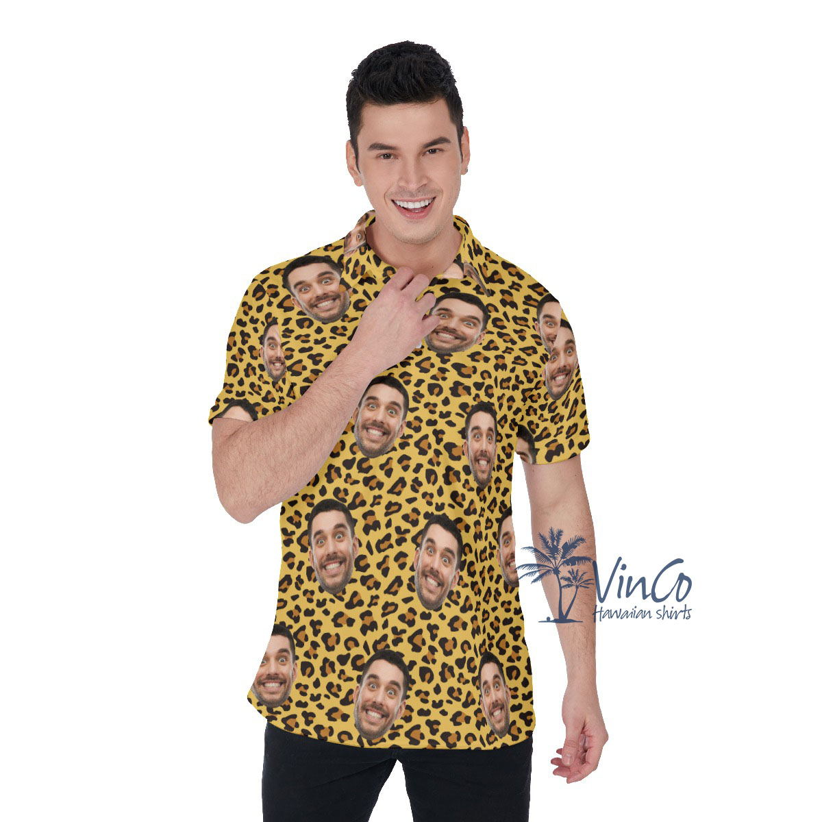 Leopard Custom Men's Collared Shirt With Photo - variant image 1