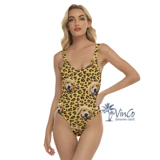 Leopard Custom Dog Face Hawaiian Swimsuit For Women