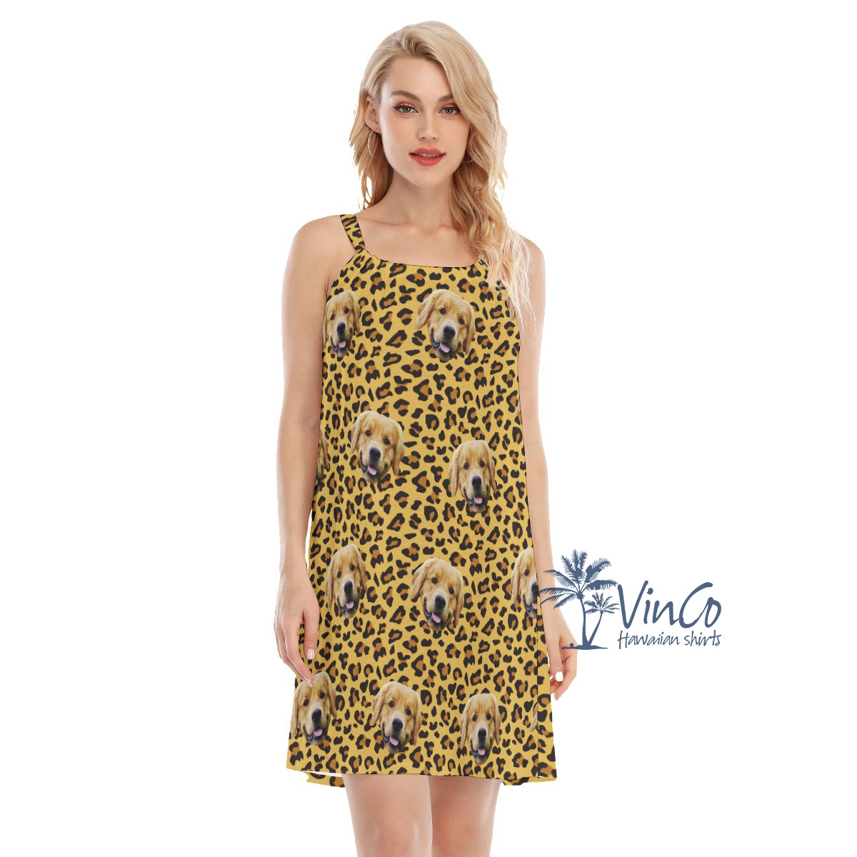 Leopard Custom Women's Cami Dress With Dog Face - variant image 1