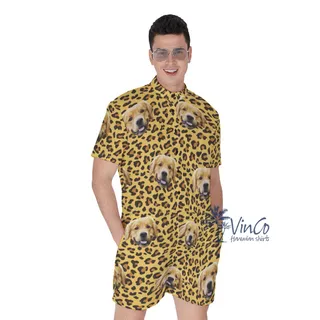 Leopard Custom Men's Hawaiian Romper With Dog Face