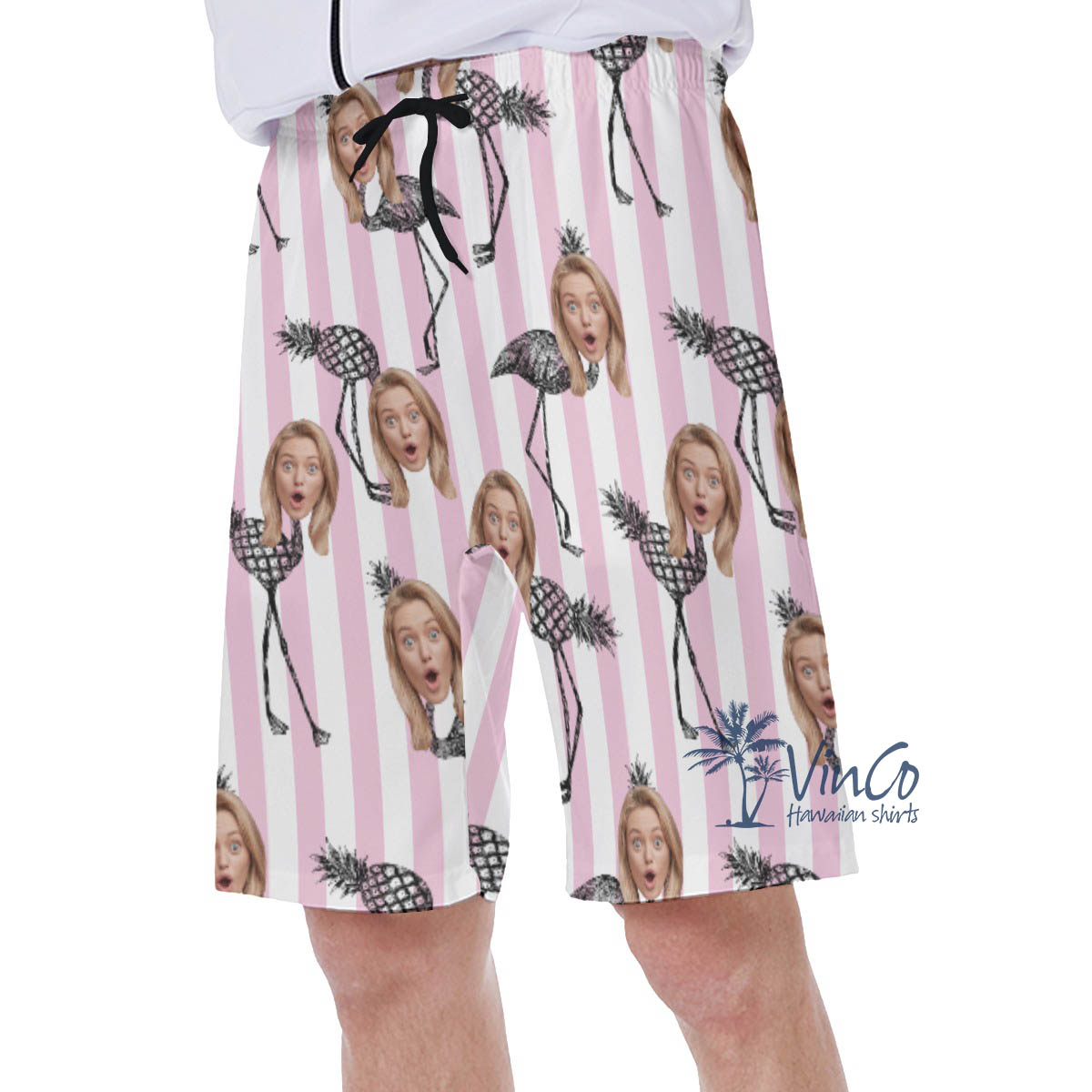 Pineapple Flamingo Custom Face Pink Hawaiian Swimwear For Men