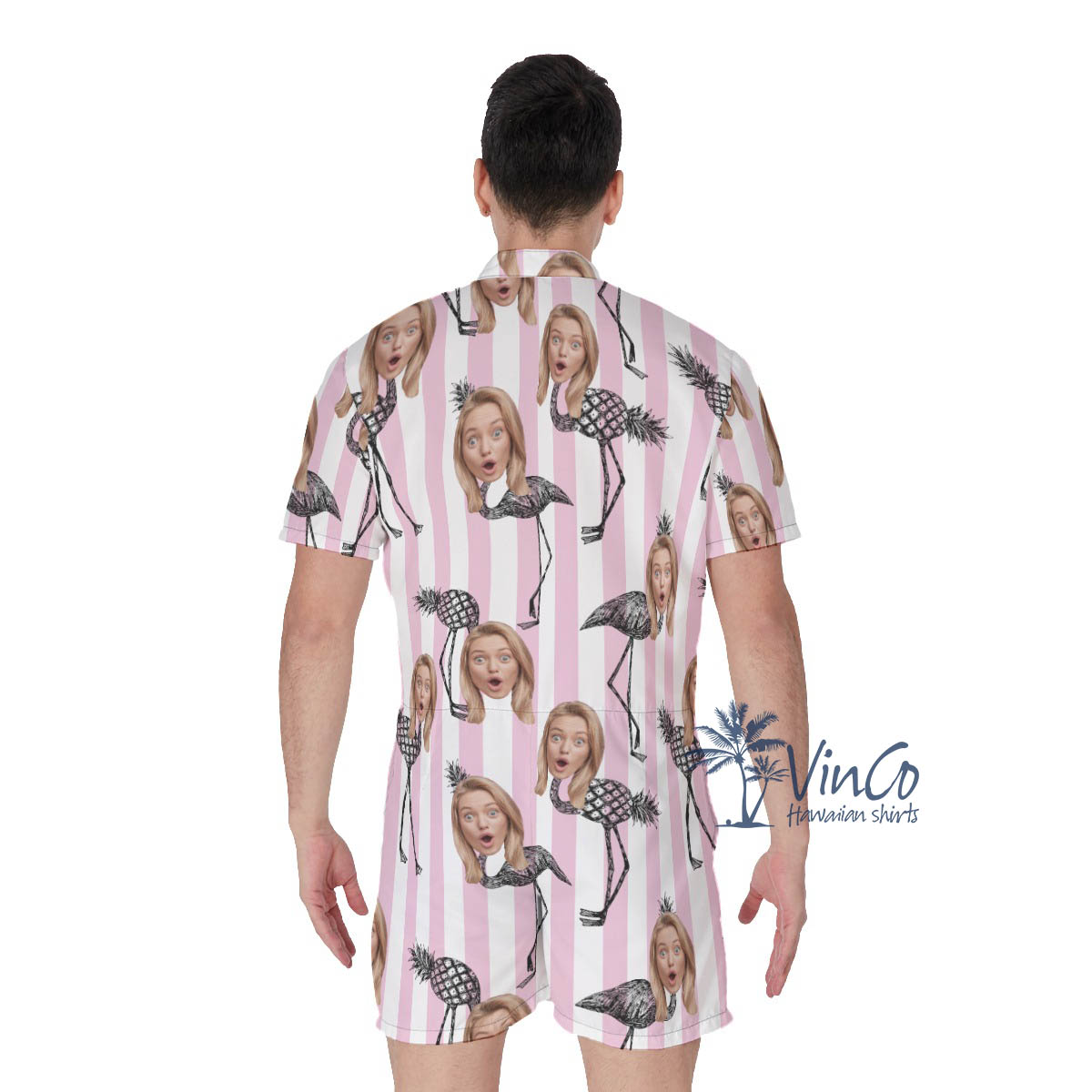 Funny Pineapple Flamingo Custom Hawaiian Romper With Face