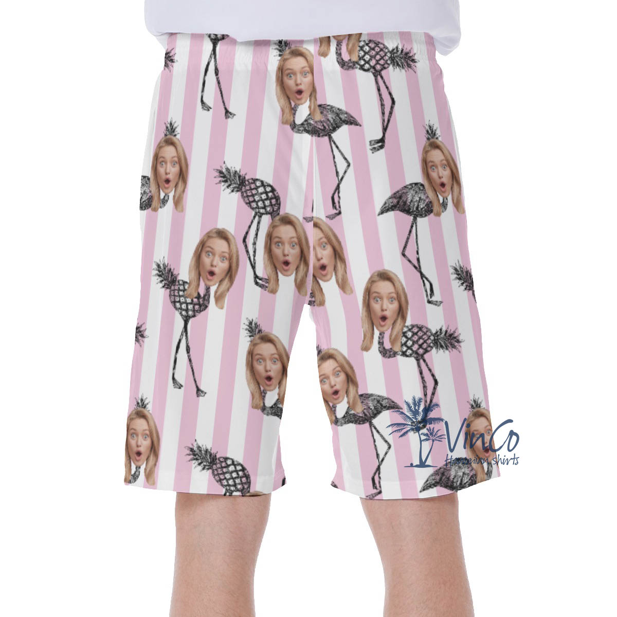 Pineapple Flamingo Custom Face Pink Hawaiian Swimwear For Men