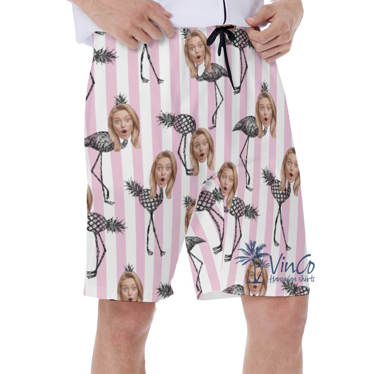 Pineapple Flamingo Custom Face Pink Hawaiian Swimwear For Men