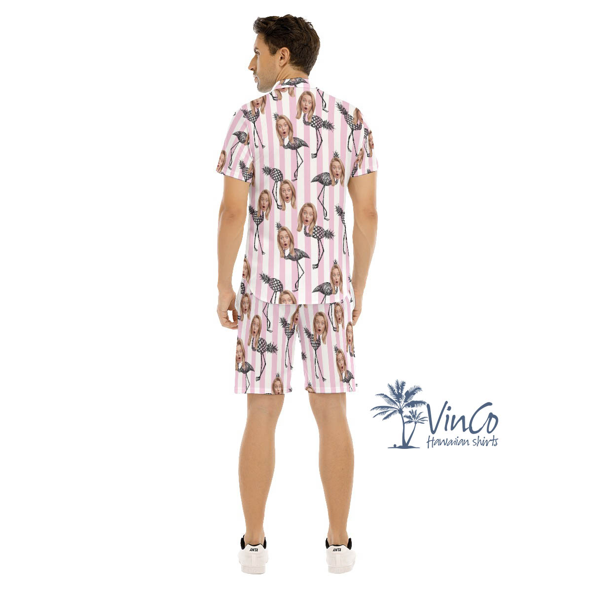 Funny Flamingo Pineapple Hawaiian Shirt And Matching Shorts With Custom Face
