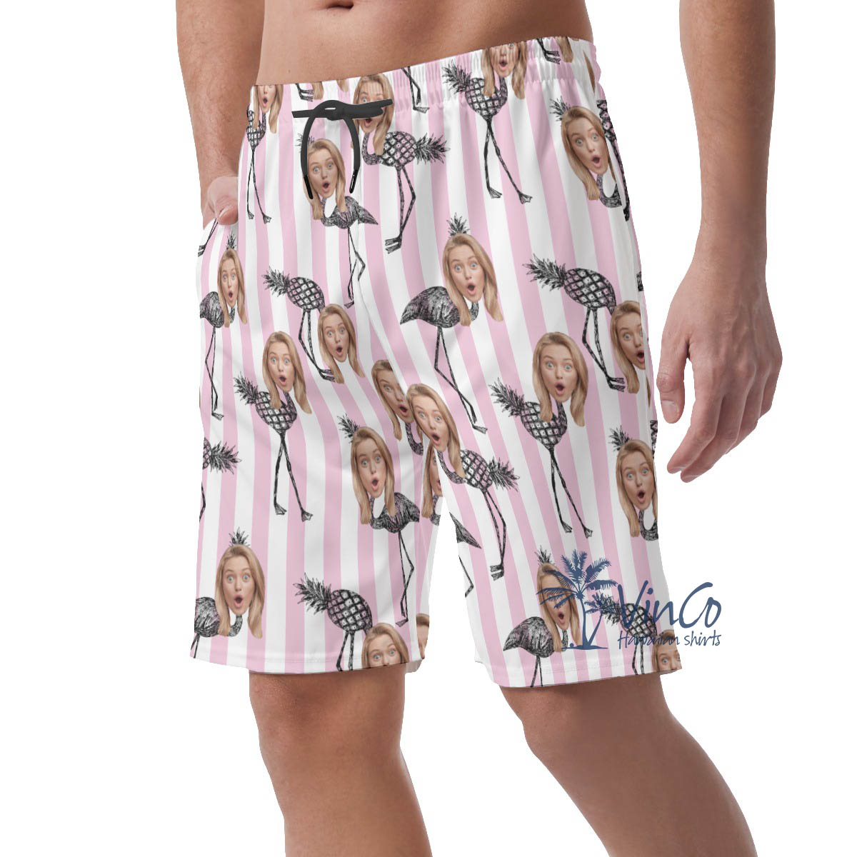 Funny Pineapple Flamingo Hawaiian Beach Shorts With Custom Face