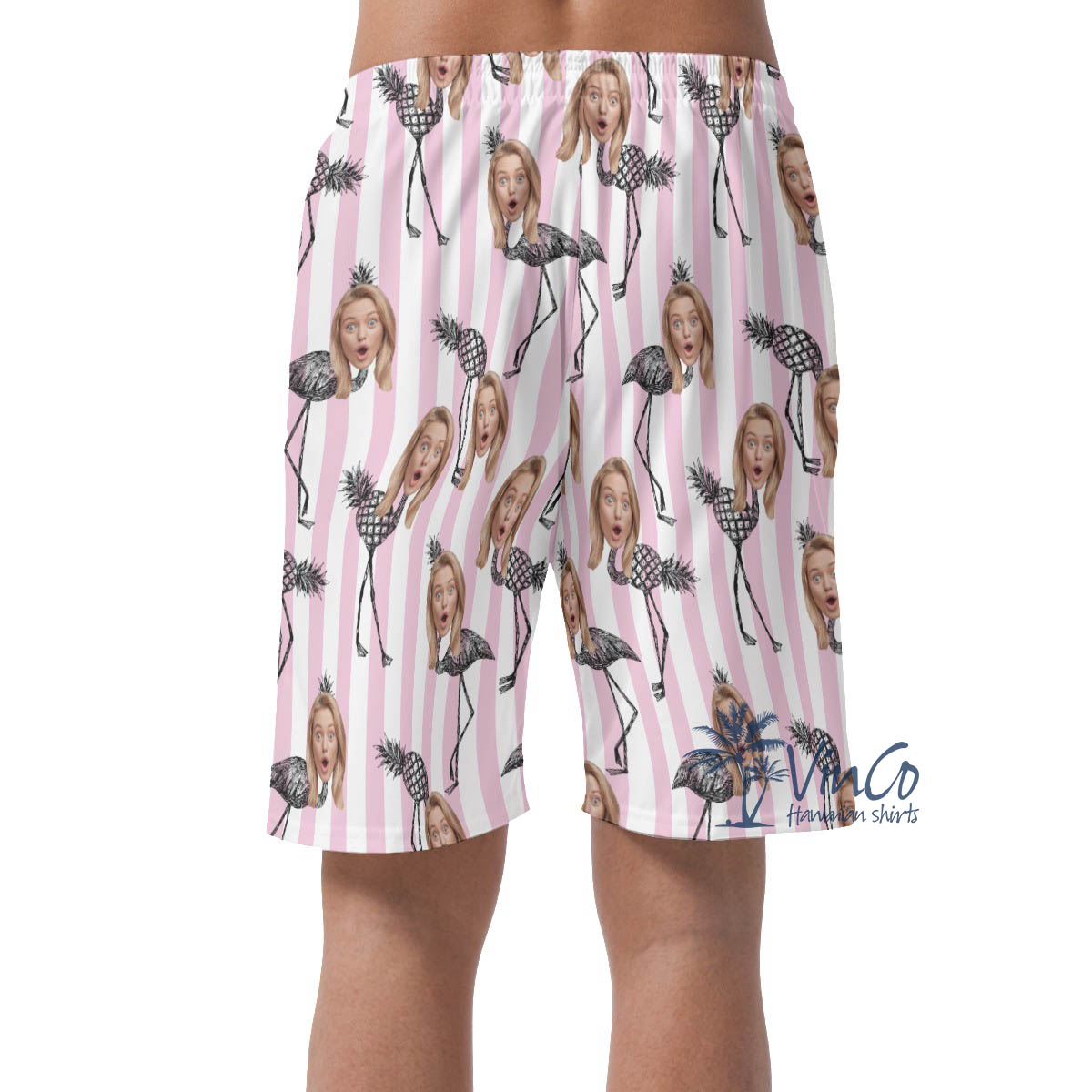 Funny Pineapple Flamingo Hawaiian Beach Shorts With Custom Face
