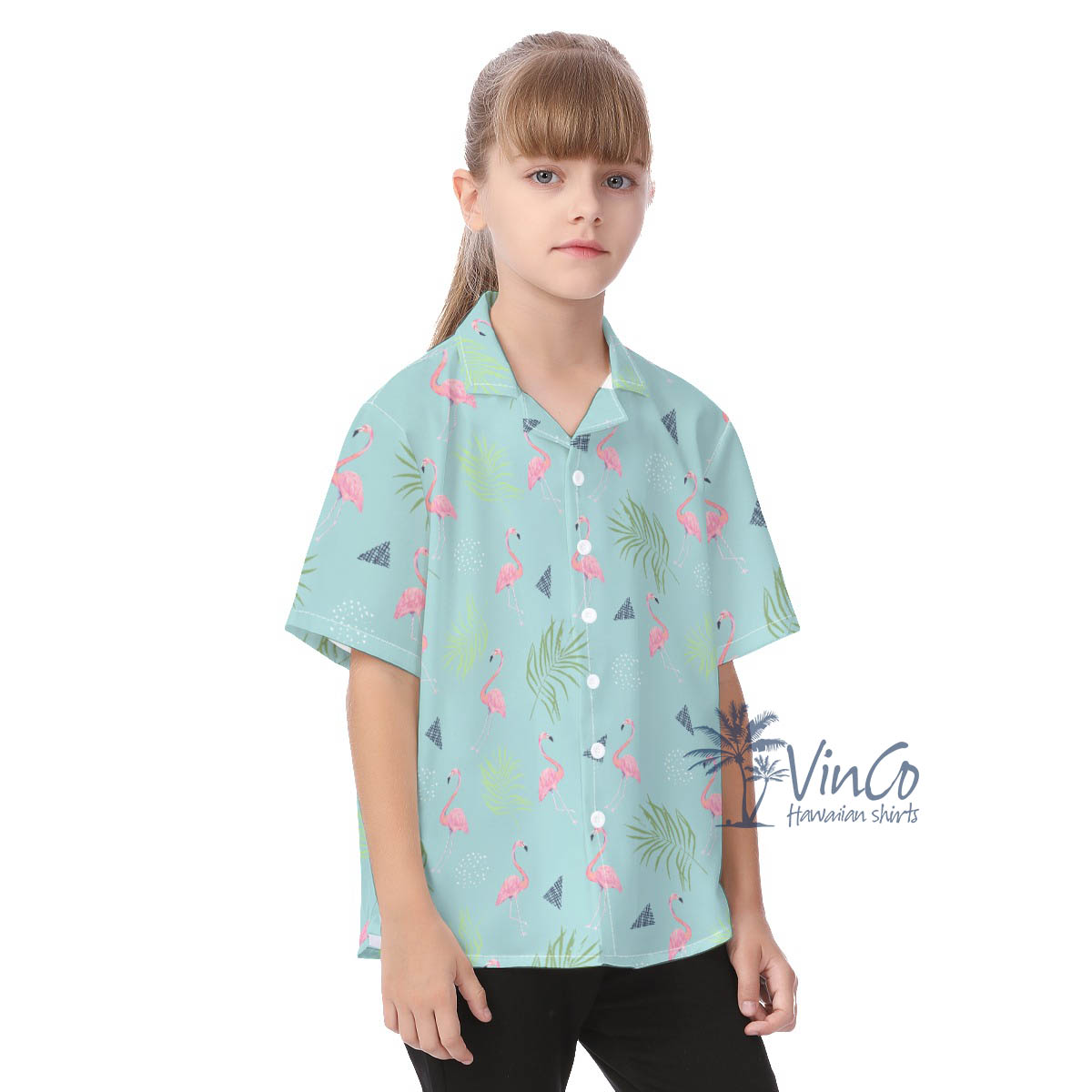 Flamingo Button Up Hawaiian Shirt For Kids