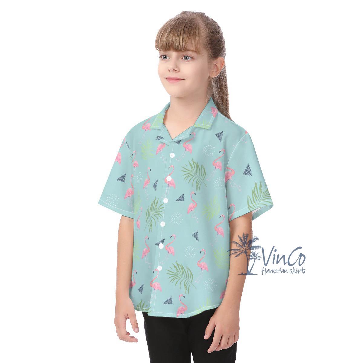 Flamingo Button Up Hawaiian Shirt For Kids