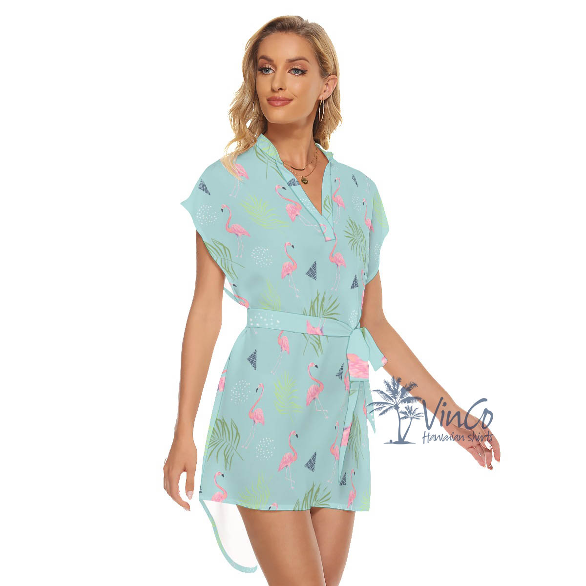Women's Flamingo Aloha Dress Blue