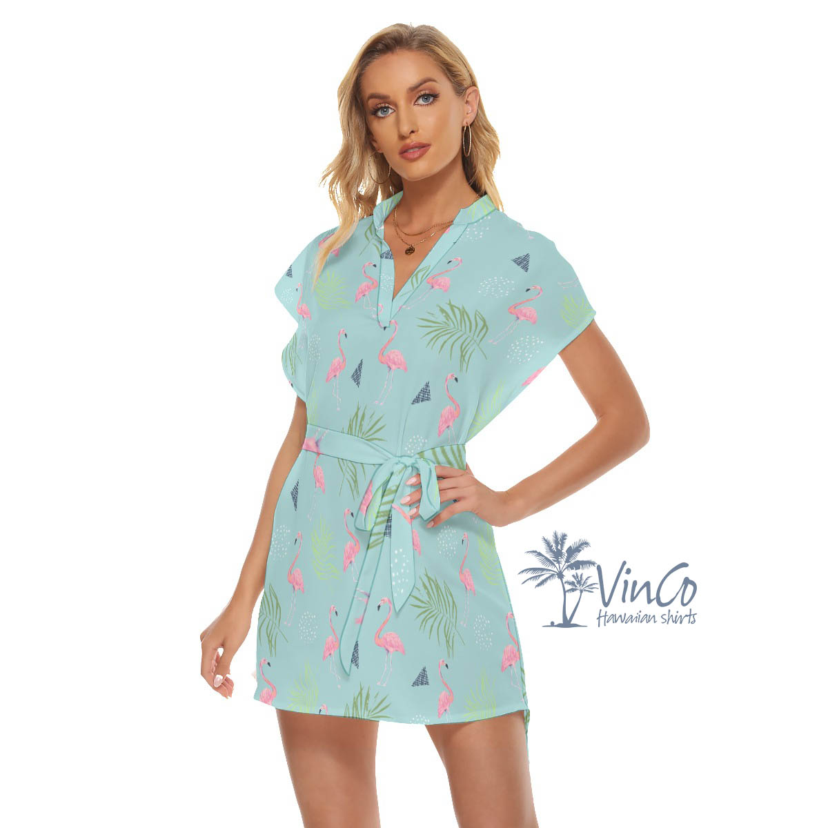 Women's Flamingo Aloha Dress Blue