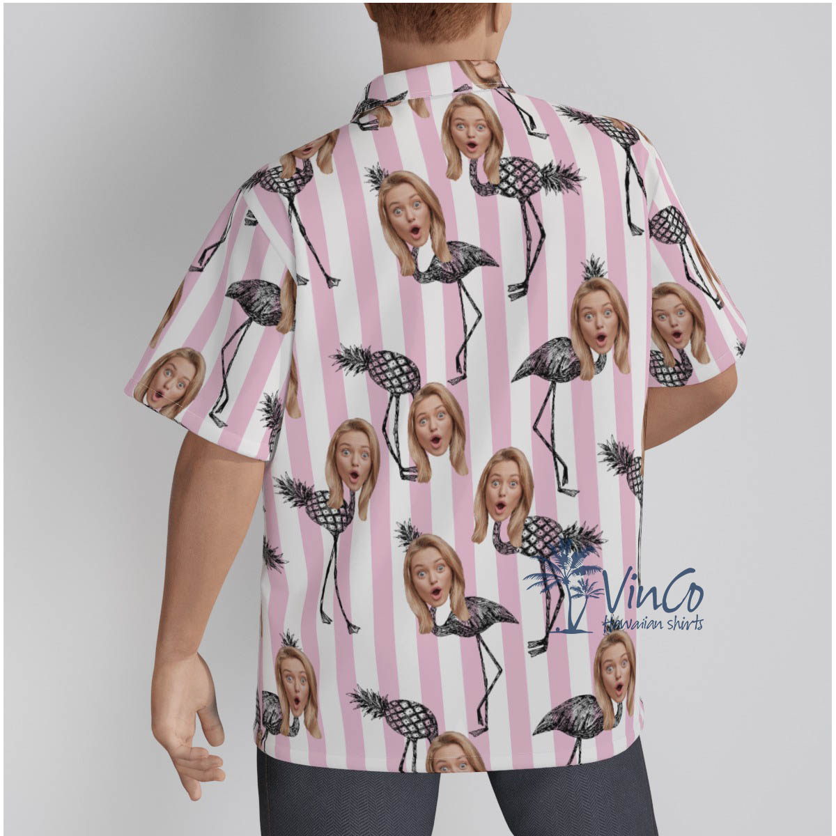 Funny Flamingo Pineapple Custom Face Pink Hawaiian Shirt