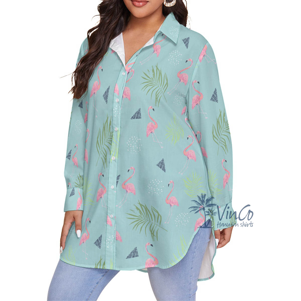 Pink Flamingo Oversize Hawaiian Shirt For Women