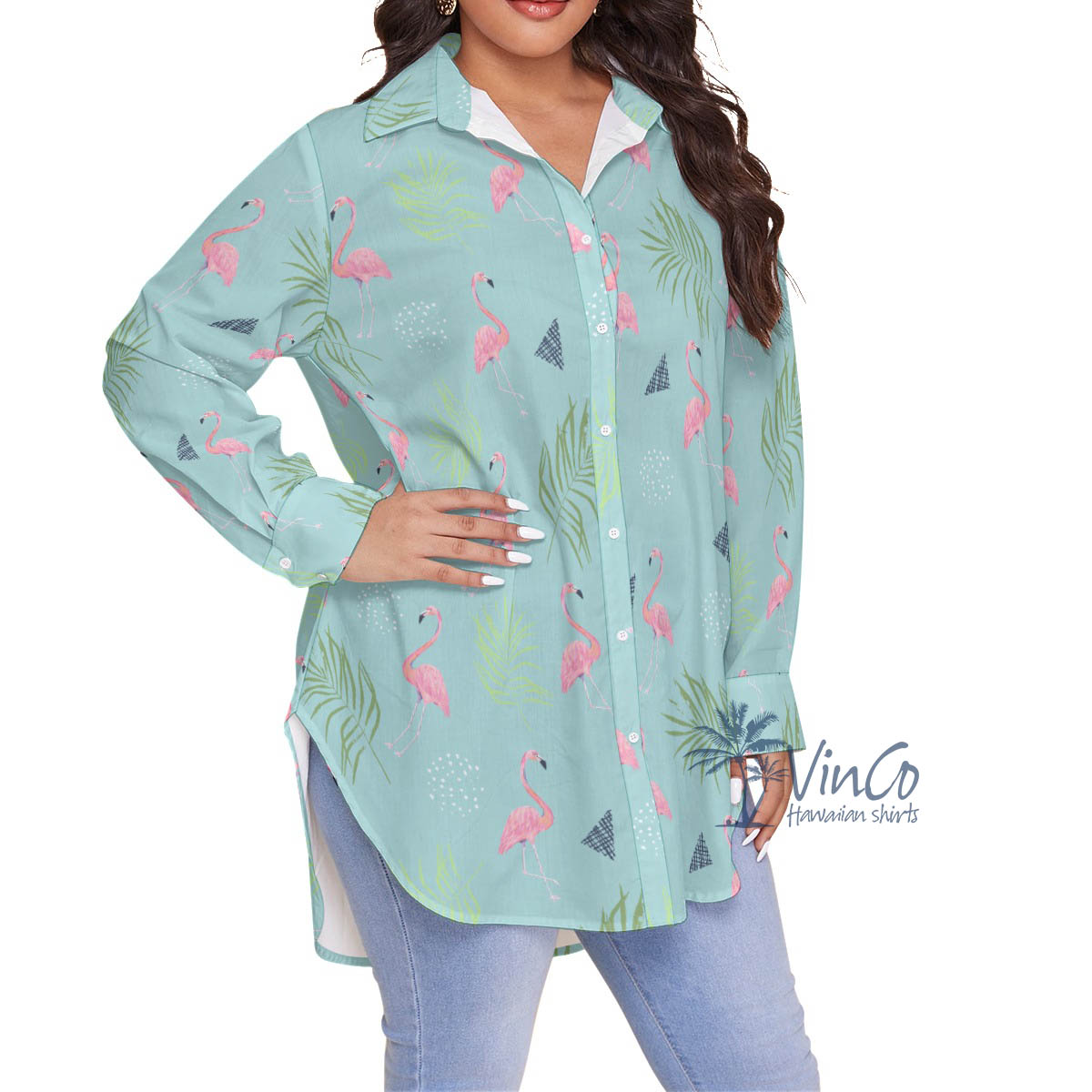 Pink Flamingo Oversize Hawaiian Shirt For Women