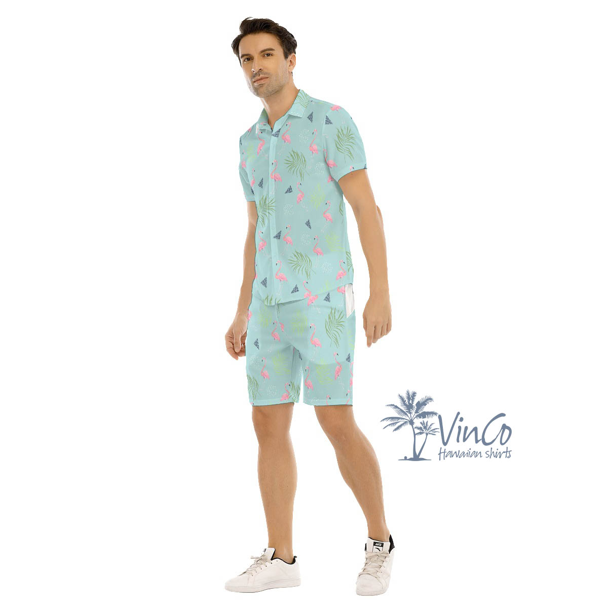Men's Flamingo Aloha Shirt And Shorts Set