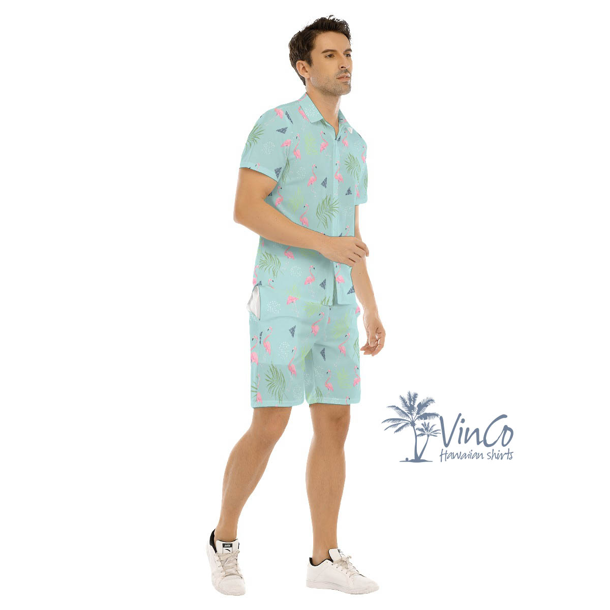 Men's Flamingo Aloha Shirt And Shorts Set