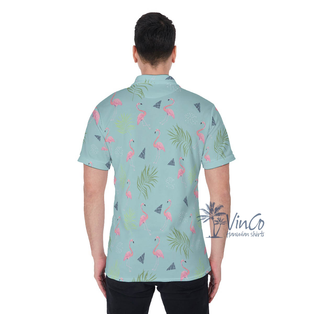 Blue Flamingo Hawaiian Polo Shirt For Men