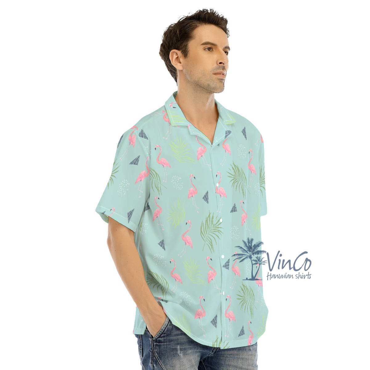 Men's Flamingo Hawaiian Shirt Light Blue