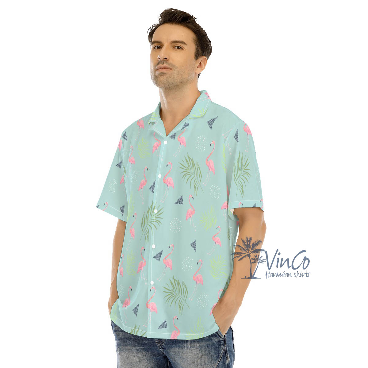 Men's Flamingo Hawaiian Shirt Light Blue