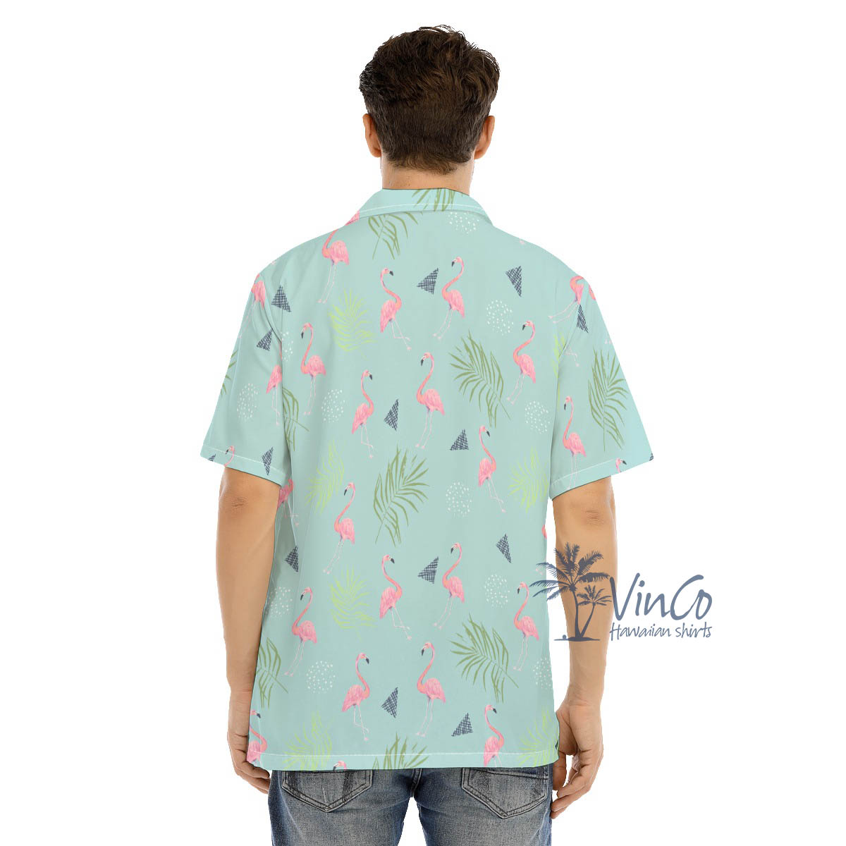 Men's Flamingo Hawaiian Shirt Light Blue