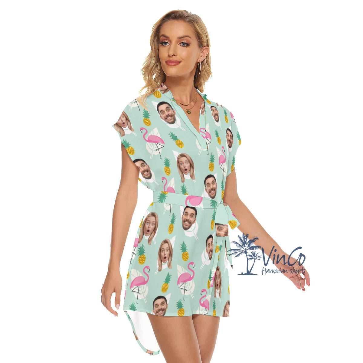 Funny Pineapple Flamingo Custom Face Hawaiian Dresses For Women