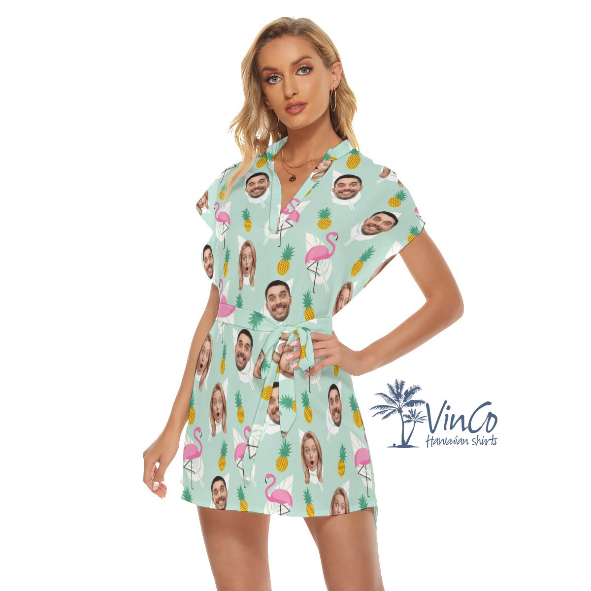 Funny Pineapple Flamingo Custom Face Hawaiian Dresses For Women
