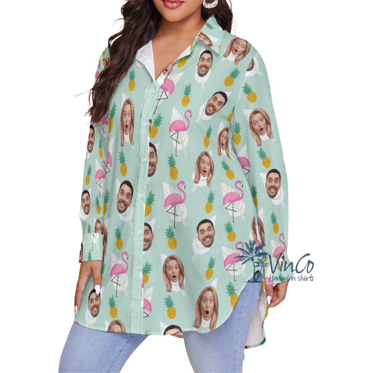 Funny Flamingo Hawaiian Plus Size Shirt With Custom Multiples Face