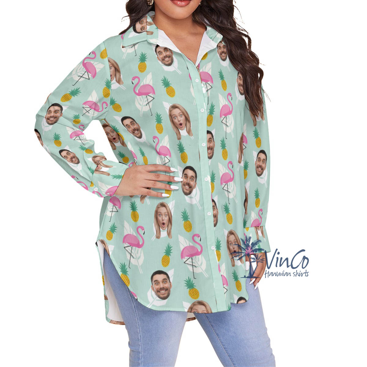 Funny Flamingo Hawaiian Plus Size Shirt With Custom Multiples Face
