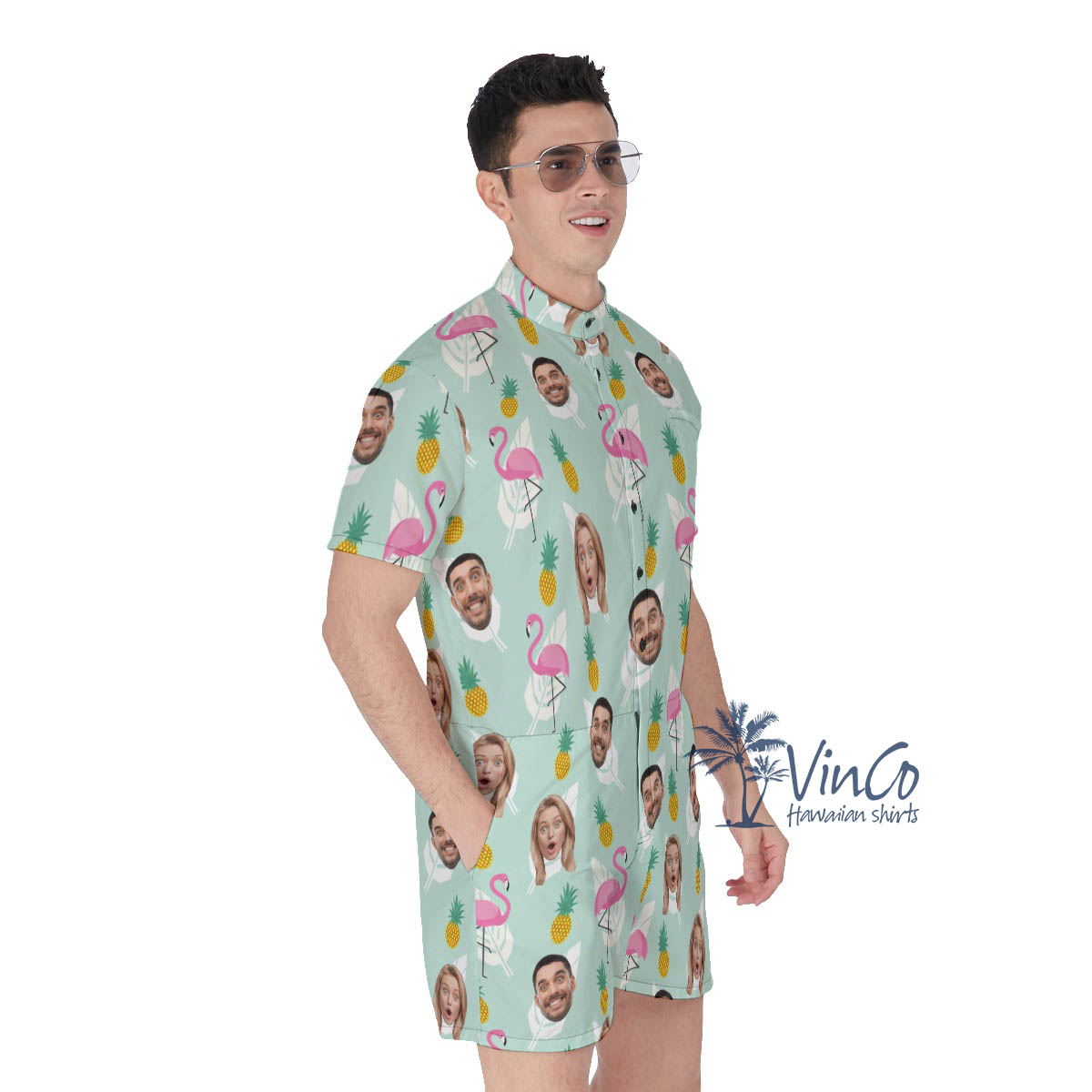 Funny Custom Face Flamingo Pineapple Hawaiian Romper For Men