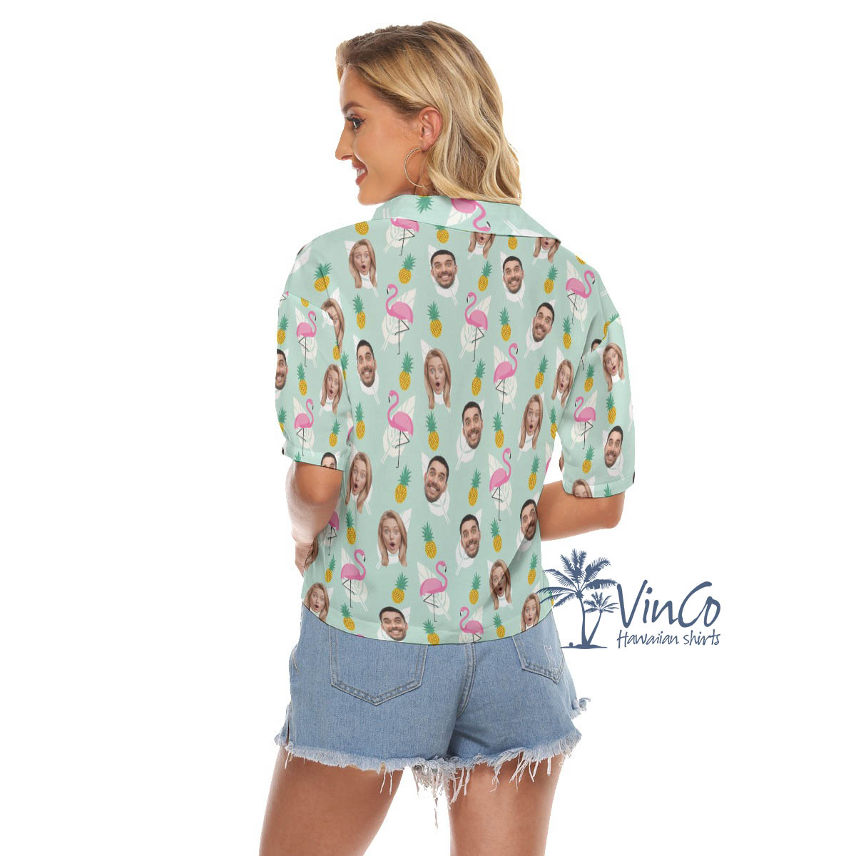 Funny Flamingo Pineapple Hawaiian Cropped Shirt With Custom Multiples Faces
