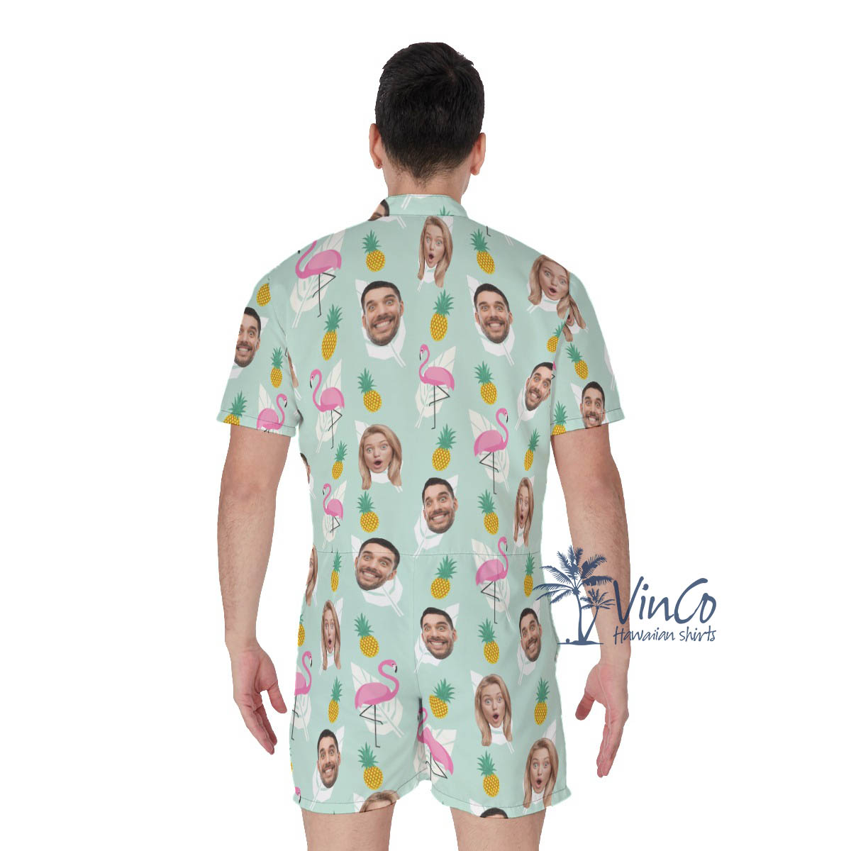 Funny Custom Face Flamingo Pineapple Hawaiian Romper For Men