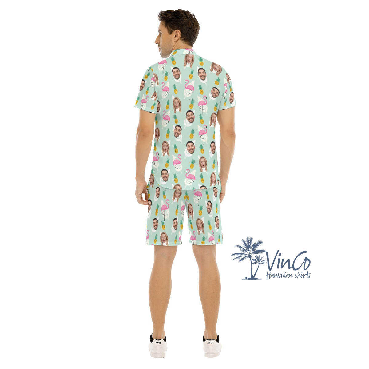 Set Flamingo Pineapple Custom Face Hawaiian Shirt And Shorts For Men