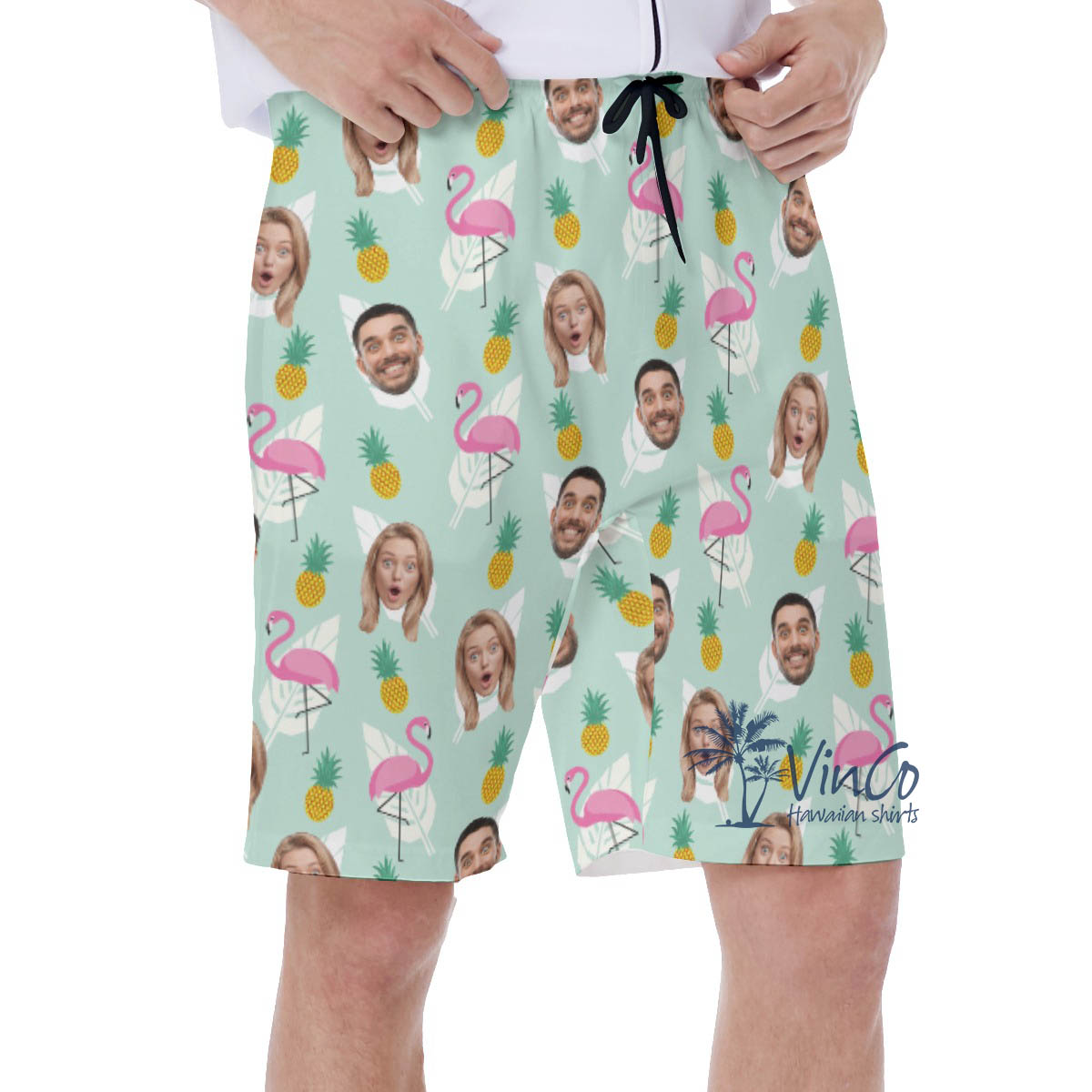 Funny Pineapple Flamingo Custom Face Hawaiian Swim Trunks For Men