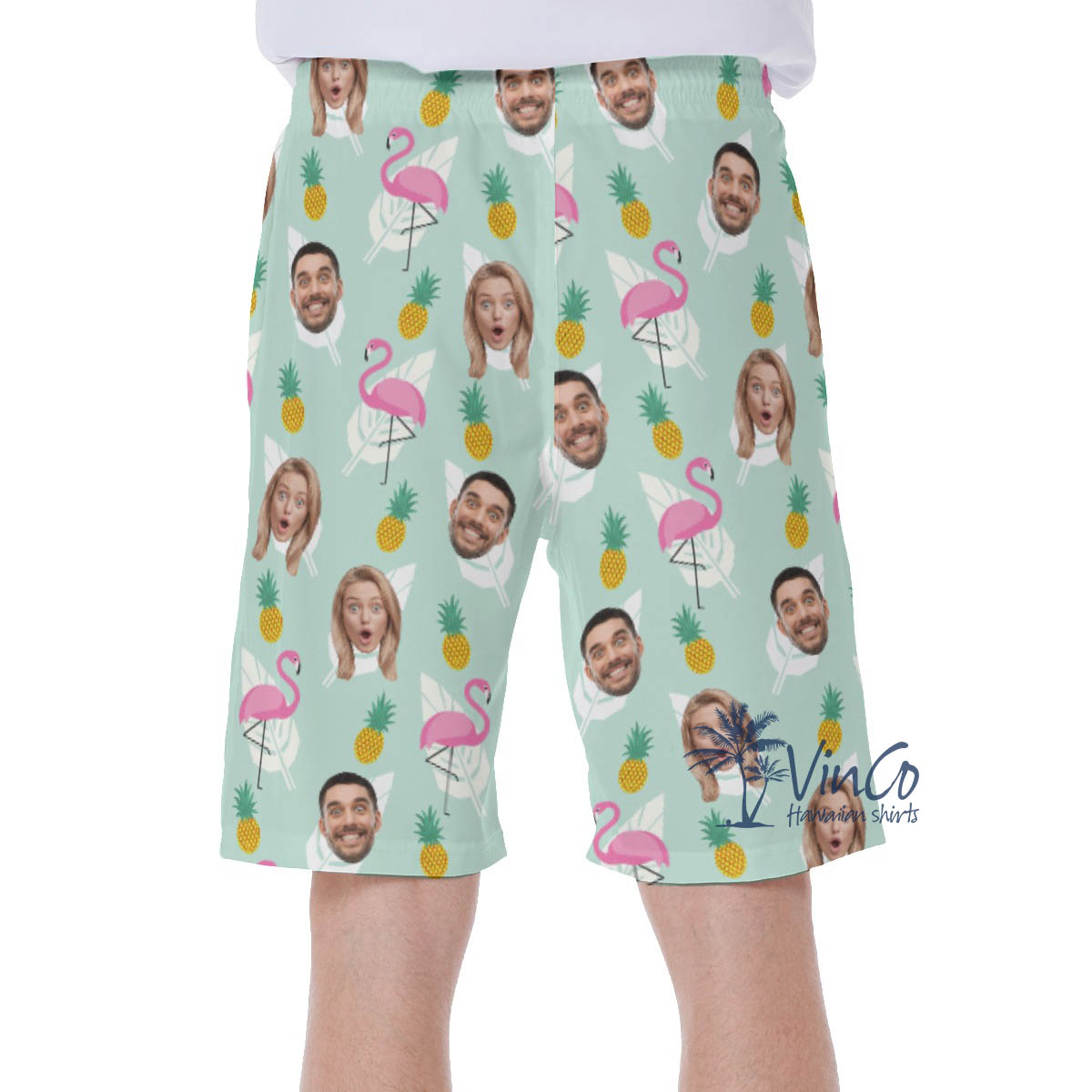 Funny Pineapple Flamingo Custom Face Hawaiian Swim Trunks For Men